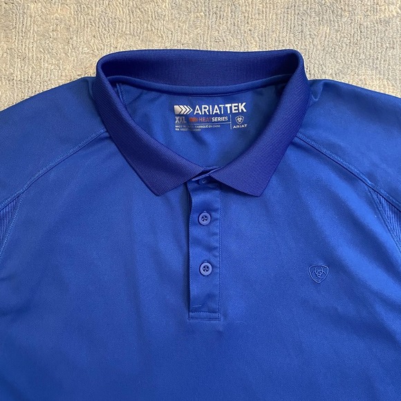 Ariat Polo Shirt Mens 2XL Blue AriatTEK Heat Series Performance Golf Stretch - Picture 2 of 11